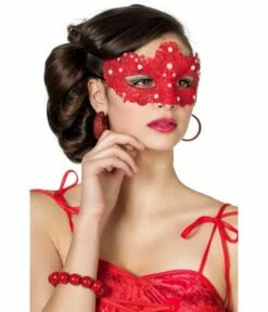 Masker Stof Met Parels Rood