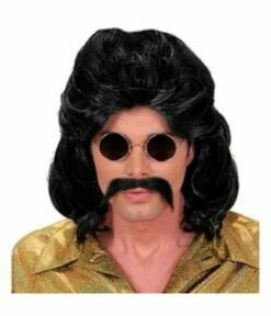 Pruik En Snor 70's Zwart