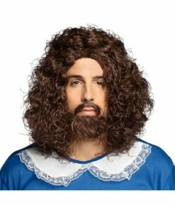 Pruik Musketier Met Snor En Baard Bruin